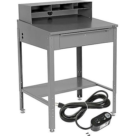 Global Industrial Sloped Shop Desk w/ Pigeonhole Riser & Outlets, 34-1/2ftW x 30inD, Gray 254635GYKIT